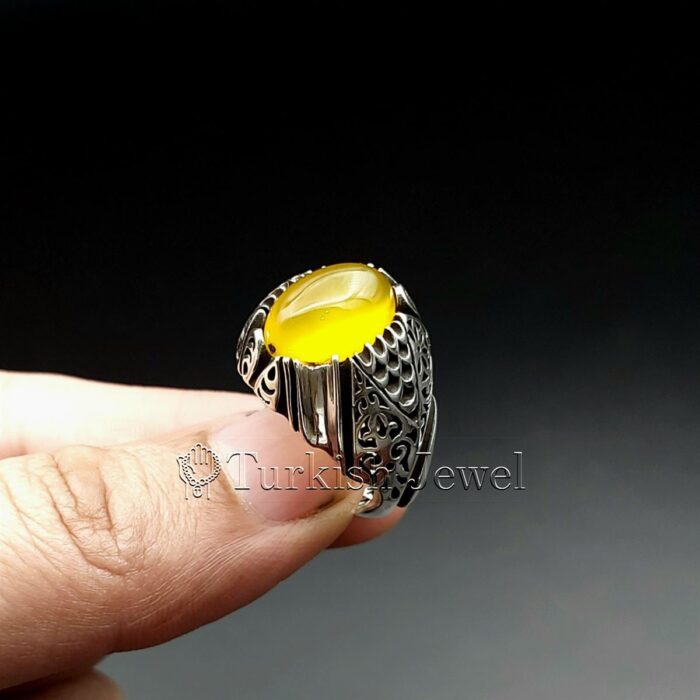 20230510_172855 20230510 172855 Turkish Jewel <h3>Hand Engraved - Yellow Agate</h3> Superior Quality Handmade Design on Sides. Pure and Natural Yellow Aqeeq (Sabz Agate) stone. Heavy and strong ring made with 925 Silver metal. <p class="LC20lb MBeuO DKV0Md">⭐ Highest Quality Silver 925</p> ⭐ Durable & Strong Design <p class="LC20lb MBeuO DKV0Md">⭐ Lifetime Silver Gurantee</p>