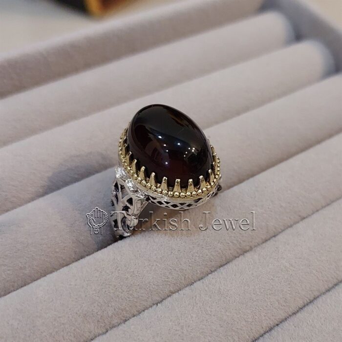 Black Aqeeq Ring Dark Black Agate 925 Silver Ring 6 Turkish Jewel Superior Quality Handmade Design on Sides. Pure and Natural Black Aqeeq (Agate) stone. Heavy and strong ring made with 925 Silver metal. <p class="LC20lb MBeuO DKV0Md">⭐ Highest Quality Silver 925</p> ⭐ Durable & Strong Design <p class="LC20lb MBeuO DKV0Md">⭐ Lifetime Silver Gurantee</p>