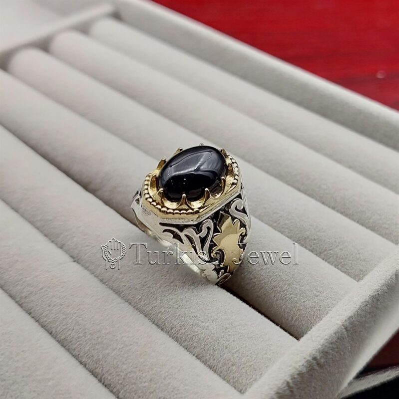 Black Aqeeq agate ring 925 Silver 1 Turkish Jewel