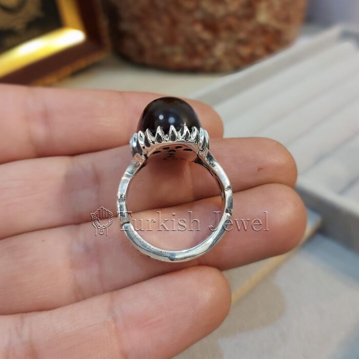 Dark Black Aqeeq Black Agate Stone and red inside yemen aqiq ring 925 silver 7 Turkish Jewel <h3>Design by Hand Engraved</h3> Superior Quality Handmade Design on Sides. Pure and Natural Black Aqeeq (Agate) stone. Heavy and strong ring made with 925 Silver metal. <p class="LC20lb MBeuO DKV0Md">⭐ Highest Quality Silver 925</p> ⭐ Durable & Strong Design <p class="LC20lb MBeuO DKV0Md">⭐ Lifetime Silver Gurantee</p>