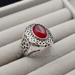 Red Yemen Agate Natural Yamani Aqeeq 925 Silver Ring