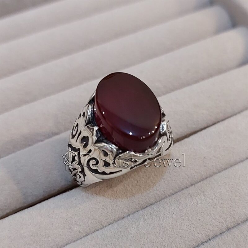 Natural Yemen Agate Ring - Aqeeq Yemani Stone Al kabdi stone + Kabadi color aqiq stone