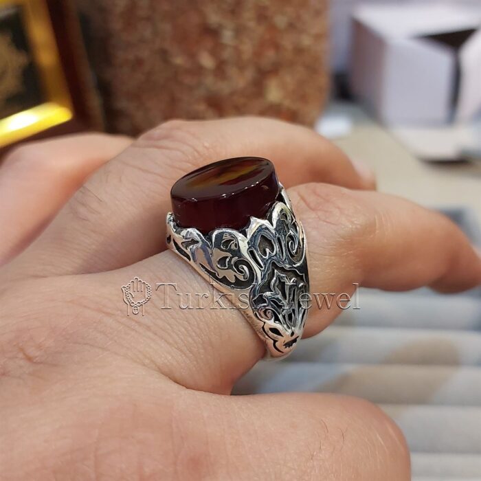 Natural Yemen Agate Ring - Aqeeq Yemani Stone Al kabdi stone + Kabadi color aqiq stone