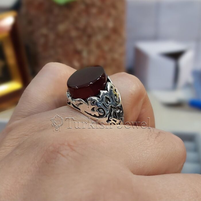 Natural Yemen Agate Ring - Aqeeq Yemani Stone Al kabdi stone + Kabadi color aqiq stone