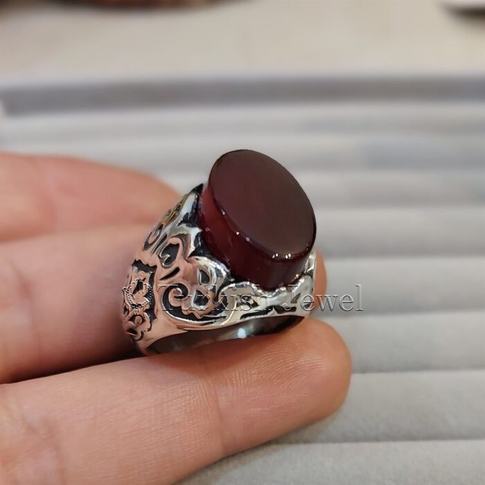 Natural Yemen Agate Ring - Aqeeq Yemani Stone Al kabdi stone + Kabadi color aqiq stone