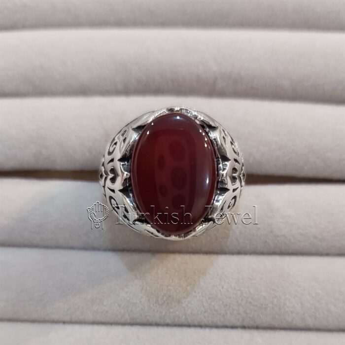 Natural Yemen Agate Ring - Aqeeq Yemani Stone Al kabdi stone + Kabadi color aqiq stone