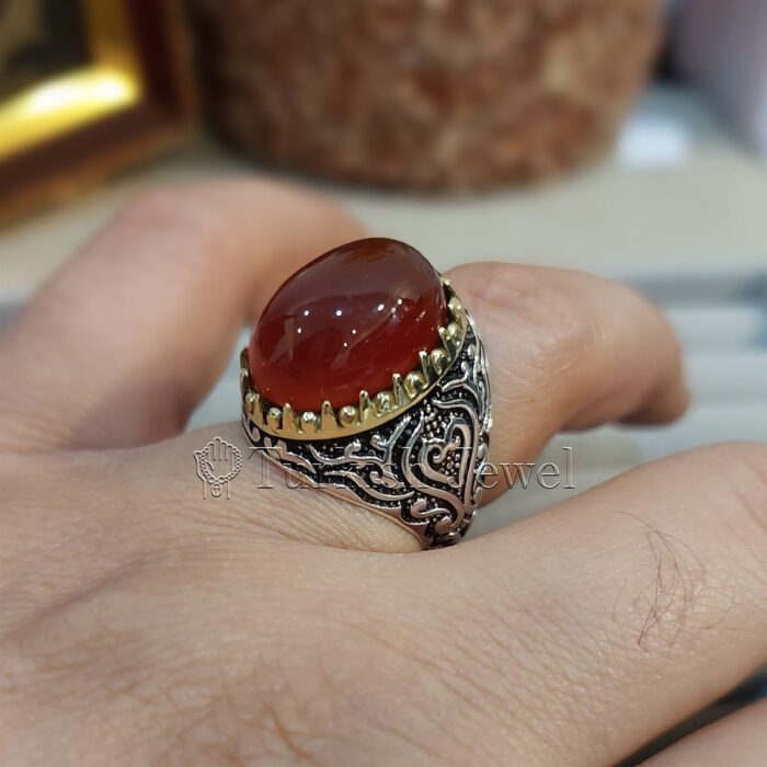 Natural Agate Ring 925 Silver Yemen Agate Irani Aqeeq Aqiq Stone Real 1 2 Turkish Jewel <h3>Design by Hand Engraved - Brown Color Agate</h3> Superior Quality Handmade Design on Sides. Pure and Natural Brown Aqeeq (Brown Agate) stone. Heavy and strong ring made with 925 Silver metal. <p class="LC20lb MBeuO DKV0Md">⭐ Highest Quality Silver 925</p> ⭐ Durable & Strong Design <p class="LC20lb MBeuO DKV0Md">⭐ Lifetime Silver Gurantee</p>