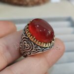 Red Yemen Agate Natural Yamani Aqeeq 925 Silver Ring