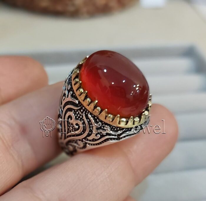 Natural Agate Ring 925 Silver Yemen Agate Irani Aqeeq Aqiq Stone Real 1 3 e1692003641306 Turkish Jewel <h3>Design by Hand Engraved - Brown Color Agate</h3> Superior Quality Handmade Design on Sides. Pure and Natural Brown Aqeeq (Brown Agate) stone. Heavy and strong ring made with 925 Silver metal. <p class="LC20lb MBeuO DKV0Md">⭐ Highest Quality Silver 925</p> ⭐ Durable & Strong Design <p class="LC20lb MBeuO DKV0Md">⭐ Lifetime Silver Gurantee</p>