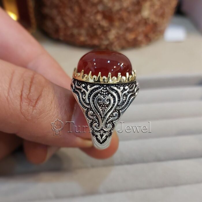 Natural Agate Ring 925 Silver Yemen Agate Irani Aqeeq Aqiq Stone Real 1 5 Turkish Jewel <h3>Design by Hand Engraved - Brown Color Agate</h3> Superior Quality Handmade Design on Sides. Pure and Natural Brown Aqeeq (Brown Agate) stone. Heavy and strong ring made with 925 Silver metal. <p class="LC20lb MBeuO DKV0Md">⭐ Highest Quality Silver 925</p> ⭐ Durable & Strong Design <p class="LC20lb MBeuO DKV0Md">⭐ Lifetime Silver Gurantee</p>