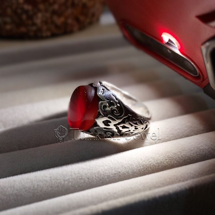 Natural Yemen Agate Ring - Aqeeq Yemani Stone Al kabdi stone + Kabadi color aqiq stone