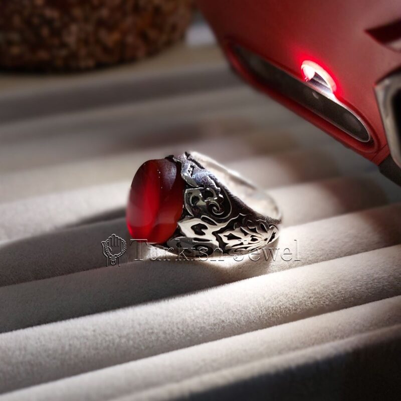 Natural Yemen Agate Ring - Aqeeq Yemani Stone Al kabdi stone + Kabadi color aqiq stone