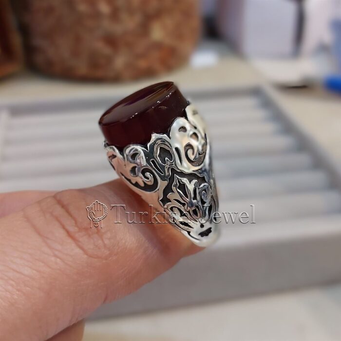 Natural Agate Ring 925 Silver Yemen Agate Irani Aqeeq Aqiq Stone Real 1 9 Turkish Jewel <h3>Design by Hand Engraved - Brown Color Agate</h3> Superior Quality Handmade Design on Sides. Pure and Natural Brown Aqeeq (Brown Agate) stone. Heavy and strong ring made with 925 Silver metal. <p class="LC20lb MBeuO DKV0Md">⭐ Highest Quality Silver 925</p> ⭐ Durable & Strong Design <p class="LC20lb MBeuO DKV0Md">⭐ Lifetime Silver Gurantee</p>