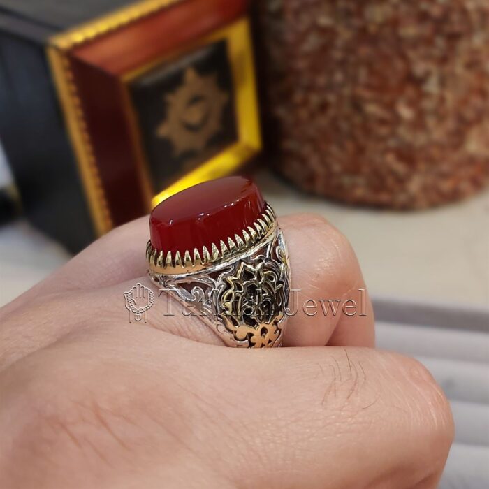 Natural Agate Ring 925 Silver Yemen Agate Irani Aqeeq Aqiq Stone Real 12 Turkish Jewel <h3>Design by Hand Engraved</h3> <h4>Red Brown Color Agate</h4> Superior Quality Handmade Design on Sides. Pure and Natural Red Aqeeq (Brown Agate) stone. Heavy and strong ring made with 925 Silver metal. <p class="LC20lb MBeuO DKV0Md">⭐ Highest Quality Silver 925</p> ⭐ Durable & Strong Design <p class="LC20lb MBeuO DKV0Md">⭐ Lifetime Silver Gurantee</p>