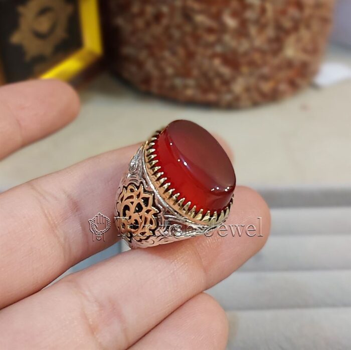 Natural Agate Ring 925 Silver Yemen Agate Irani Aqeeq Aqiq Stone Real 13 Turkish Jewel <h3>Design by Hand Engraved</h3> <h4>Red Brown Color Agate</h4> Superior Quality Handmade Design on Sides. Pure and Natural Red Aqeeq (Brown Agate) stone. Heavy and strong ring made with 925 Silver metal. <p class="LC20lb MBeuO DKV0Md">⭐ Highest Quality Silver 925</p> ⭐ Durable & Strong Design <p class="LC20lb MBeuO DKV0Md">⭐ Lifetime Silver Gurantee</p>