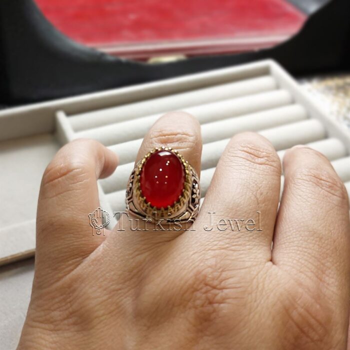 Natural Agate Ring 925 Silver Yemen Agate Irani Aqeeq Aqiq Stone Real 2 Turkish Jewel <h3>Design by Hand Engraved</h3> <h4>Red Brown Color Agate</h4> Superior Quality Handmade Design on Sides. Pure and Natural Red Aqeeq (Brown Agate) stone. Heavy and strong ring made with 925 Silver metal. <p class="LC20lb MBeuO DKV0Md">⭐ Highest Quality Silver 925</p> ⭐ Durable & Strong Design <p class="LC20lb MBeuO DKV0Md">⭐ Lifetime Silver Gurantee</p>