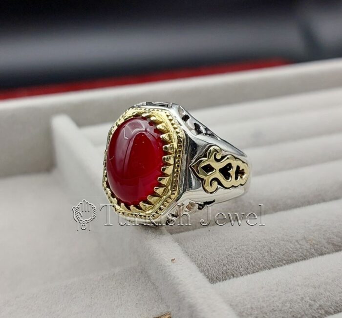 Natural Agate Ring 925 Silver Yemen Agate Irani Aqeeq Aqiq Stone Real 20 e1691956518869 Turkish Jewel <h3>Design by Hand Engraved</h3> <h4>Red Brown Color Agate</h4> Superior Quality Handmade Design on Sides. Pure and Natural Red Aqeeq (Brown Agate) stone. Heavy and strong ring made with 925 Silver metal. <p class="LC20lb MBeuO DKV0Md">⭐ Highest Quality Silver 925</p> ⭐ Durable & Strong Design <p class="LC20lb MBeuO DKV0Md">⭐ Lifetime Silver Gurantee</p>