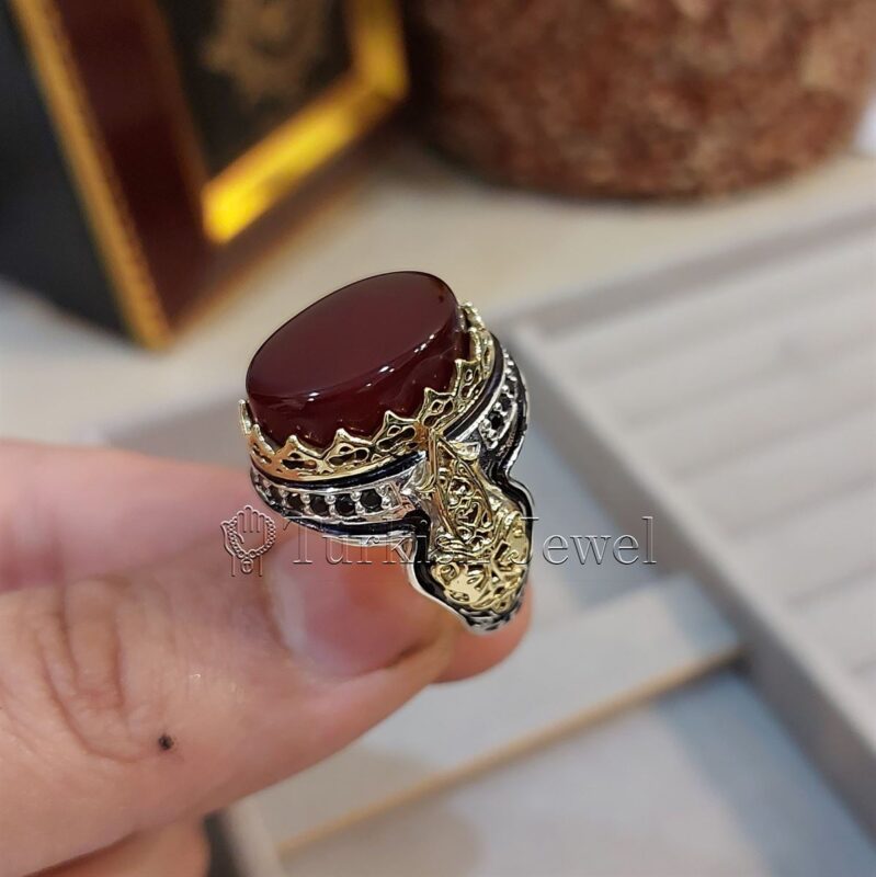 Natural Agate Ring 925 Silver Yemen Agate Irani Aqeeq Aqiq Stone Real 22 Turkish Jewel