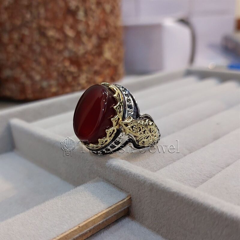 Natural Agate Ring 925 Silver Yemen Agate Irani Aqeeq Aqiq Stone Real 28 Turkish Jewel