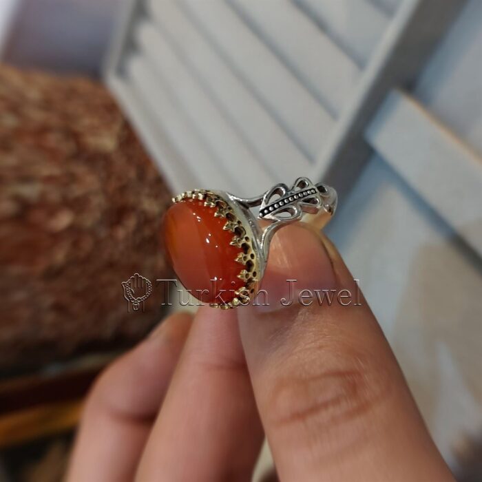 Natural Agate Ring 925 Silver Yemen Agate Irani Aqeeq Aqiq Stone Real 3 1 Turkish Jewel <h3>Design by Hand Engraved - Brown Color Agate</h3> Superior Quality Handmade Design on Sides. Pure and Natural Red Aqeeq (Brown Agate) stone. Heavy and strong ring made with 925 Silver metal. <p class="LC20lb MBeuO DKV0Md">⭐ Highest Quality Silver 925</p> ⭐ Durable & Strong Design <p class="LC20lb MBeuO DKV0Md">⭐ Lifetime Silver Gurantee</p>