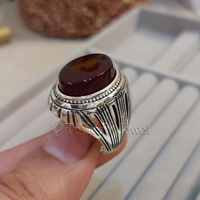 Natural Agate Ring 925 Silver Yemen Agate Irani Aqeeq Aqiq Stone Real 3 11 1 Turkish Jewel <h3>Design by Hand Engraved</h3> <h4>Red Brown Color Agate</h4> Superior Quality Handmade Design on Sides. Pure and Natural Red Aqeeq (Brown Agate) stone. Heavy and strong ring made with 925 Silver metal. <p class="LC20lb MBeuO DKV0Md">⭐ Highest Quality Silver 925</p> ⭐ Durable & Strong Design <p class="LC20lb MBeuO DKV0Md">⭐ Lifetime Silver Gurantee</p>