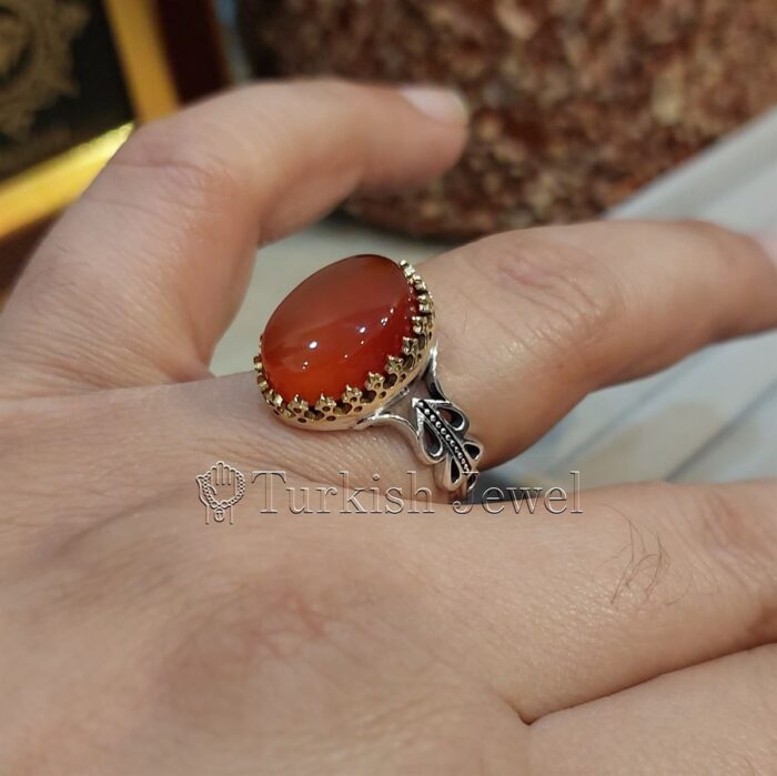 Red Agate from yemen beautiful, aqeeq yamani ring 925 silver chandi