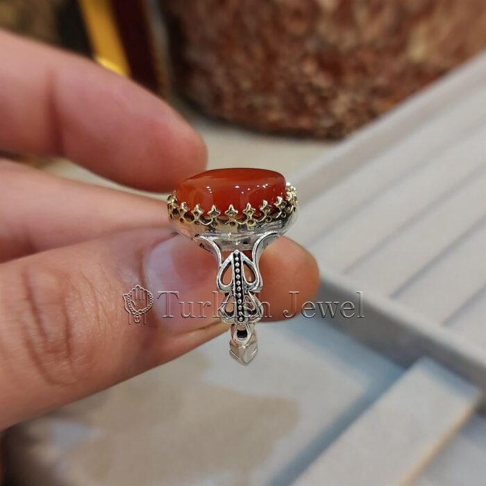Red Agate from yemen beautiful, aqeeq yamani ring 925 silver chandi