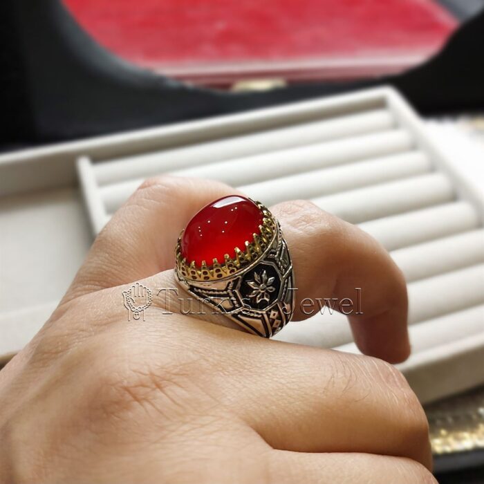 Natural Agate Ring 925 Silver Yemen Agate Irani Aqeeq Aqiq Stone Real 3 Turkish Jewel <h3>Design by Hand Engraved</h3> <h4>Red Brown Color Agate</h4> Superior Quality Handmade Design on Sides. Pure and Natural Red Aqeeq (Brown Agate) stone. Heavy and strong ring made with 925 Silver metal. <p class="LC20lb MBeuO DKV0Md">⭐ Highest Quality Silver 925</p> ⭐ Durable & Strong Design <p class="LC20lb MBeuO DKV0Md">⭐ Lifetime Silver Gurantee</p>