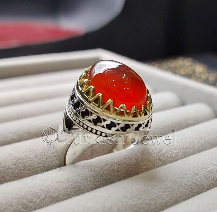 Natural Agate Ring 925 Silver Yemen Agate Irani Aqeeq Aqiq Stone Real 32 e1691956013303 Turkish Jewel <h3>Design by Hand Engraved</h3> <h4>Red Brown Color Agate</h4> Superior Quality Handmade Design on Sides. Pure and Natural Red Aqeeq (Brown Agate) stone. Heavy and strong ring made with 925 Silver metal. <p class="LC20lb MBeuO DKV0Md">⭐ Highest Quality Silver 925</p> ⭐ Durable & Strong Design <p class="LC20lb MBeuO DKV0Md">⭐ Lifetime Silver Gurantee</p>