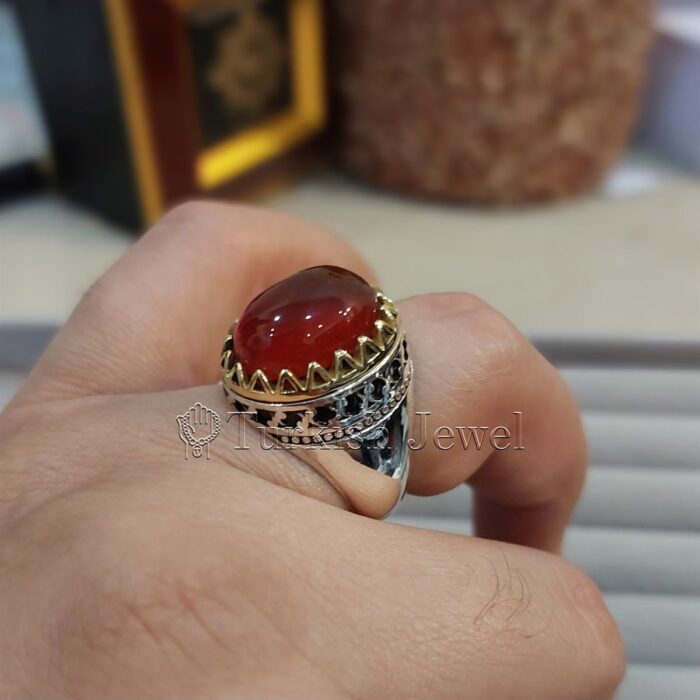 Natural Agate Ring 925 Silver Yemen Agate Irani Aqeeq Aqiq Stone Real 34 Turkish Jewel <h3>Design by Hand Engraved</h3> <h4>Red Brown Color Agate</h4> Superior Quality Handmade Design on Sides. Pure and Natural Red Aqeeq (Brown Agate) stone. Heavy and strong ring made with 925 Silver metal. <p class="LC20lb MBeuO DKV0Md">⭐ Highest Quality Silver 925</p> ⭐ Durable & Strong Design <p class="LC20lb MBeuO DKV0Md">⭐ Lifetime Silver Gurantee</p>