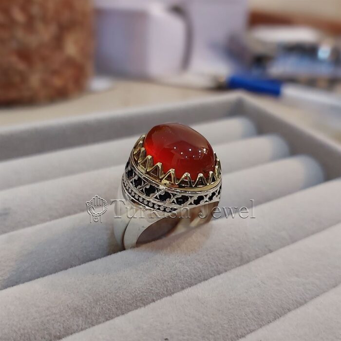 Natural Agate Ring 925 Silver Yemen Agate Irani Aqeeq Aqiq Stone Real 36 Turkish Jewel <h3>Design by Hand Engraved</h3> <h4>Red Brown Color Agate</h4> Superior Quality Handmade Design on Sides. Pure and Natural Red Aqeeq (Brown Agate) stone. Heavy and strong ring made with 925 Silver metal. <p class="LC20lb MBeuO DKV0Md">⭐ Highest Quality Silver 925</p> ⭐ Durable & Strong Design <p class="LC20lb MBeuO DKV0Md">⭐ Lifetime Silver Gurantee</p>