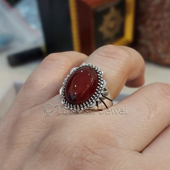 Natural Agate Ring 925 Silver Yemen Agate Irani Aqeeq Aqiq Stone Real 38 Turkish Jewel <h3>Design by Hand Engraved</h3> <h4>Red Brown Color Agate</h4> Superior Quality Handmade Design on Sides. Pure and Natural Red Aqeeq (Brown Agate) stone. Heavy and strong ring made with 925 Silver metal. <p class="LC20lb MBeuO DKV0Md">⭐ Highest Quality Silver 925</p> ⭐ Durable & Strong Design <p class="LC20lb MBeuO DKV0Md">⭐ Lifetime Silver Gurantee</p>