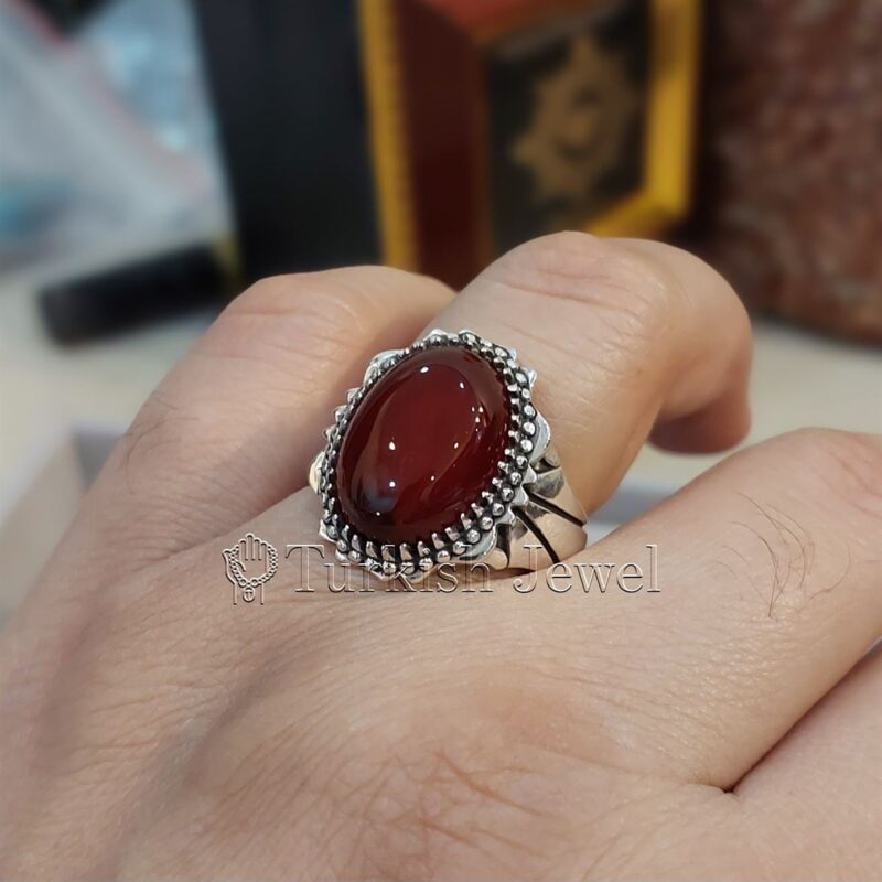 Natural Agate Ring 925 Silver Yemen Agate Irani Aqeeq Aqiq Stone Real 38 Turkish Jewel