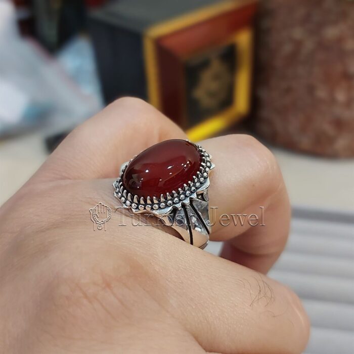 Natural Agate Ring 925 Silver Yemen Agate Irani Aqeeq Aqiq Stone Real 39 Turkish Jewel <h3>Design by Hand Engraved</h3> <h4>Red Brown Color Agate</h4> Superior Quality Handmade Design on Sides. Pure and Natural Red Aqeeq (Brown Agate) stone. Heavy and strong ring made with 925 Silver metal. <p class="LC20lb MBeuO DKV0Md">⭐ Highest Quality Silver 925</p> ⭐ Durable & Strong Design <p class="LC20lb MBeuO DKV0Md">⭐ Lifetime Silver Gurantee</p>