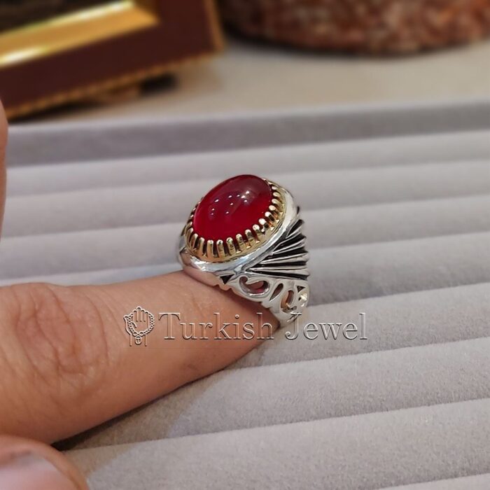 Red Agate from yemen beautiful, aqeeq yamani ring 925 silver chandi