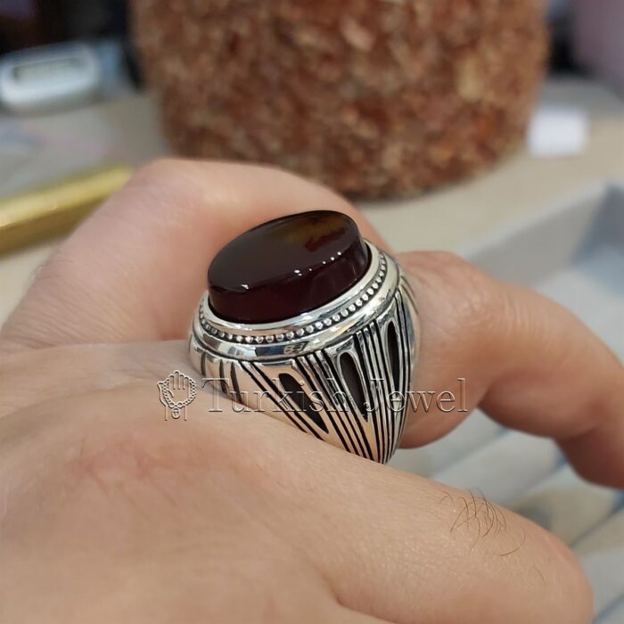 Natural Agate Ring 925 Silver Yemen Agate Irani Aqeeq Aqiq Stone Real 4 11 1 Turkish Jewel <h3>Design by Hand Engraved</h3> <h4>Red Brown Color Agate</h4> Superior Quality Handmade Design on Sides. Pure and Natural Red Aqeeq (Brown Agate) stone. Heavy and strong ring made with 925 Silver metal. <p class="LC20lb MBeuO DKV0Md">⭐ Highest Quality Silver 925</p> ⭐ Durable & Strong Design <p class="LC20lb MBeuO DKV0Md">⭐ Lifetime Silver Gurantee</p>