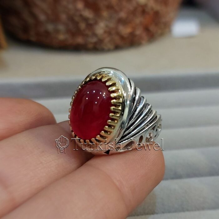 Red Agate from yemen beautiful, aqeeq yamani ring 925 silver chandi