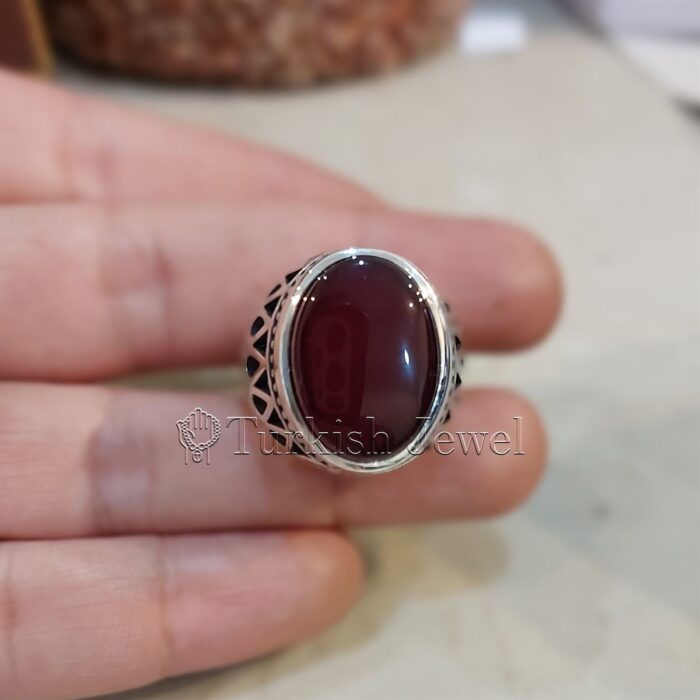 Natural Yemen Agate Ring - Aqeeq Yemani Stone Al kabdi stone + Kabadi color aqiq stone