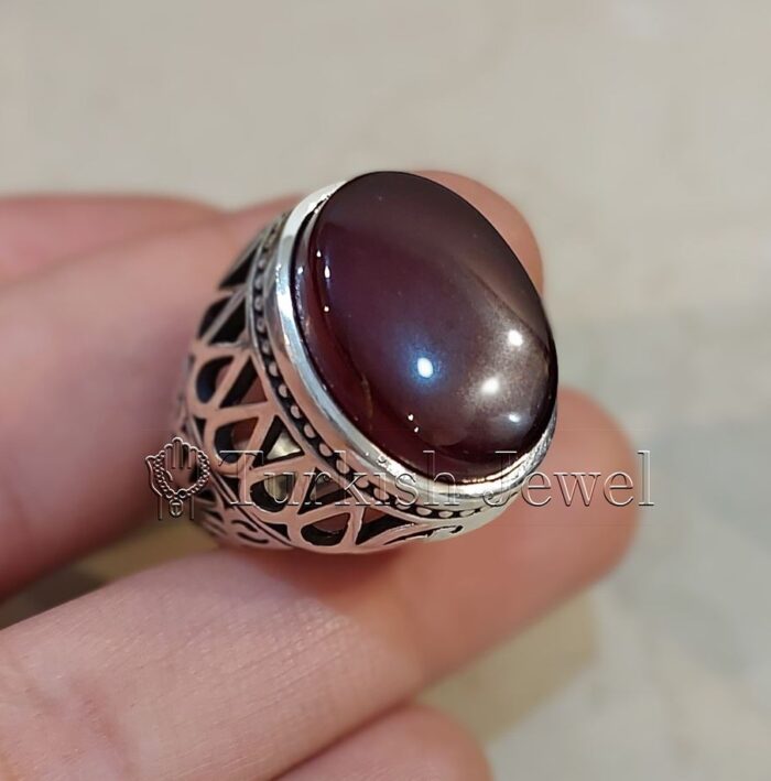 Natural Yemen Agate Ring - Aqeeq Yemani Stone Al kabdi stone + Kabadi color aqiq stone