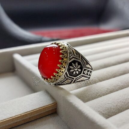 Red Agate Natural (Brown Aqeeq) 925 Silver High Quality Ring