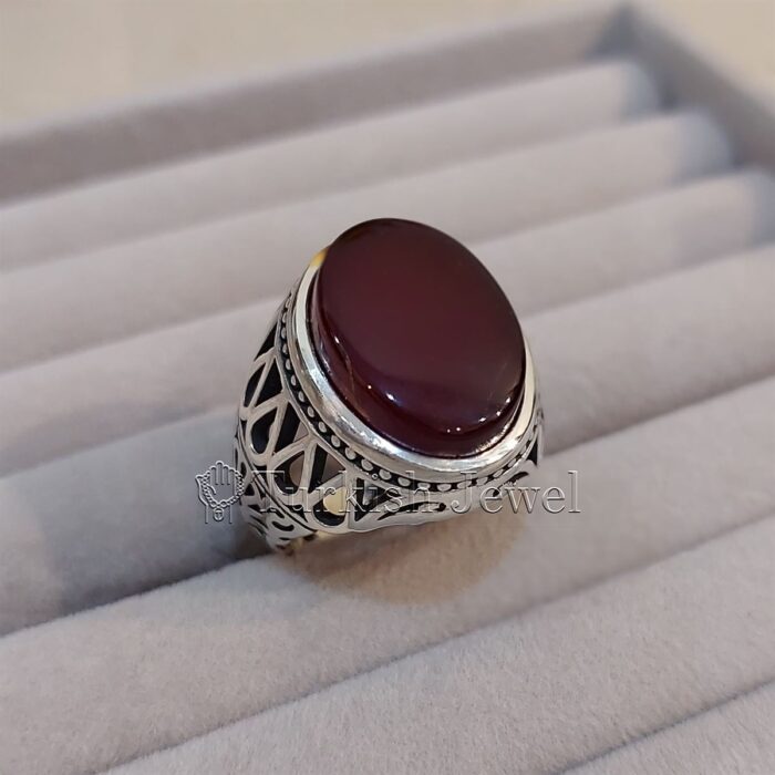 Natural Yemen Agate Ring - Aqeeq Yemani Stone Al kabdi stone + Kabadi color aqiq stone