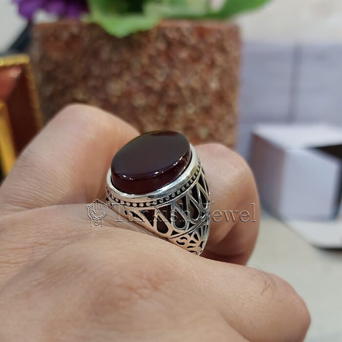 Natural Yemen Agate Ring - Aqeeq Yemani Stone Al kabdi stone + Kabadi color aqiq stone