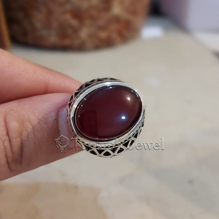 Natural Yemen Agate Ring - Aqeeq Yemani Stone Al kabdi stone + Kabadi color aqiq stone