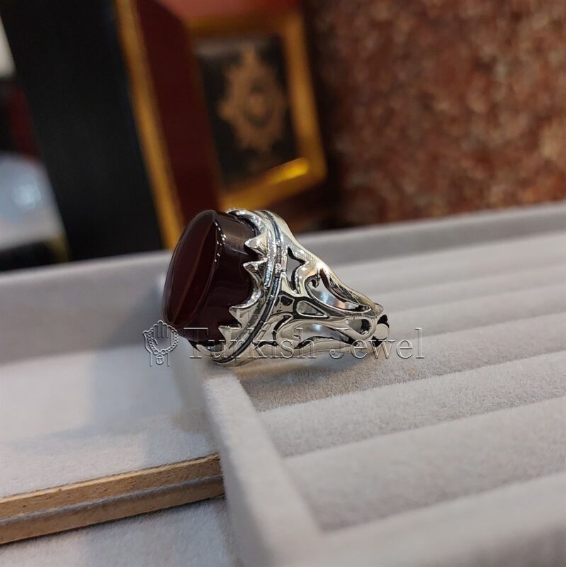 Natural Agate Ring 925 Silver Yemen Agate Irani Aqeeq Aqiq Stone Real 41 Turkish Jewel