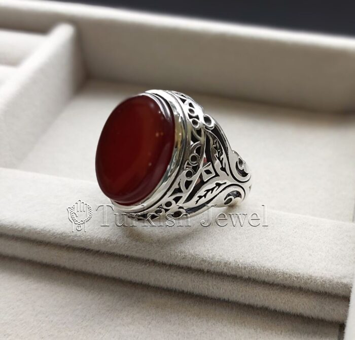 Natural Agate Ring 925 Silver Yemen Agate Irani Aqeeq Aqiq Stone Real 5 12 e1692038808502 Turkish Jewel <h3>Hand Engraved - Brown Agate</h3> Superior Quality Handmade Design on Sides. Pure and Natural Brown Aqeeq (Brown Agate) stone. Heavy and strong ring made with 925 Silver metal. <p class="LC20lb MBeuO DKV0Md">⭐ Highest Quality Silver 925</p> ⭐ Durable & Strong Design <p class="LC20lb MBeuO DKV0Md">⭐ Lifetime Silver Gurantee</p>