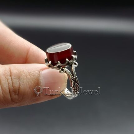 Brown Yemen Agate Natural Yamani Aqeeq 925 Silver Ring