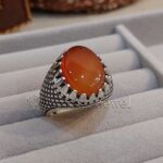Brown Yemen Agate Natural Yamani Aqeeq 925 Silver Ring
