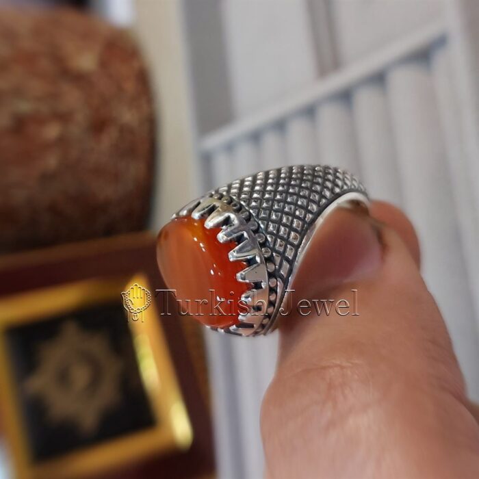 Natural Agate Ring 925 Silver Yemen Agate Irani Aqeeq Aqiq Stone Real 5 25 Turkish Jewel <h3>Hand Engraved - Brown Agate</h3> Superior Quality Handmade Design on Sides. Pure and Natural Brown Aqeeq (Brown Agate) stone. Heavy and strong ring made with 925 Silver metal. <p class="LC20lb MBeuO DKV0Md">⭐ Highest Quality Silver 925</p> ⭐ Durable & Strong Design <p class="LC20lb MBeuO DKV0Md">⭐ Lifetime Silver Gurantee</p>