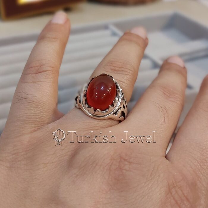 Natural Agate Ring 925 Silver Yemen Agate Irani Aqeeq Aqiq Stone Real 5 26 Turkish Jewel <h3>Hand Engraved Ring - Red Yemen Agate</h3> Superior Quality Handmade Design on Sides. Pure and Natural Red Aqeeq (Red Agate) stone. Heavy and strong ring made with 925 Silver metal. <p class="LC20lb MBeuO DKV0Md">⭐ Highest Quality Silver 925</p> ⭐ Durable & Strong Design <p class="LC20lb MBeuO DKV0Md">⭐ Lifetime Silver Gurantee</p>