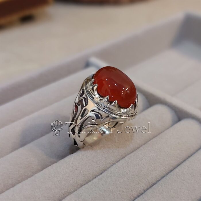 Natural Agate Ring 925 Silver Yemen Agate Irani Aqeeq Aqiq Stone Real 5 30 Turkish Jewel <h3>Hand Engraved Ring - Red Yemen Agate</h3> Superior Quality Handmade Design on Sides. Pure and Natural Red Aqeeq (Red Agate) stone. Heavy and strong ring made with 925 Silver metal. <p class="LC20lb MBeuO DKV0Md">⭐ Highest Quality Silver 925</p> ⭐ Durable & Strong Design <p class="LC20lb MBeuO DKV0Md">⭐ Lifetime Silver Gurantee</p>
